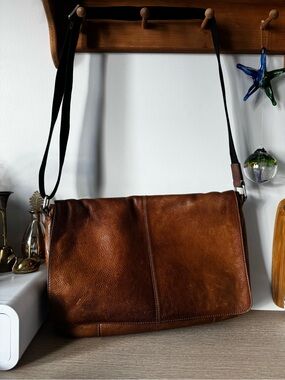 Fossil Brown Leather Messenger Bag with Black Strap